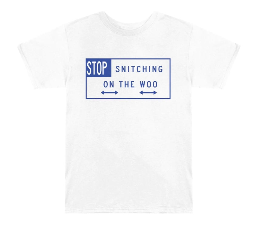 Vlone x Pop Smoke Stop Snitching T-Shirt White/Blue